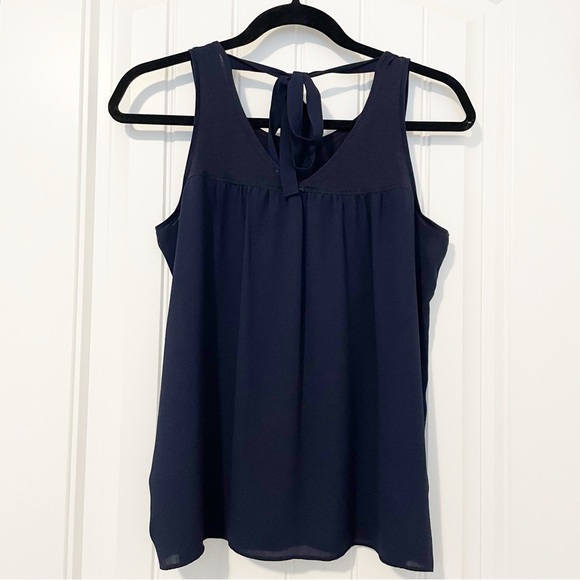 LOFT Navy Blue Tie Back Tank Top with Sheer Fabric Back Size Small - Picture 2 of 7